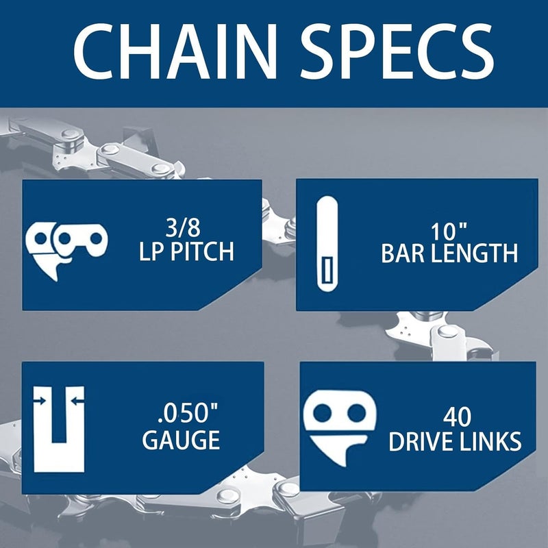 DAOLONG 10 Inch Chainsaw Chain 5-Piece Kit with 10-Inch Guide Bar – S40 3/8" LP .050" Gauge 40DL Replacement Chains Compatible with Remington, Sunjoe, Greenworks, Echo, Craftsman & More (4 Chains + 1 Bar) - Image 2